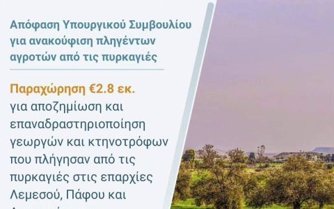 Άμεσα μέτρα για αποζημίωση και επαναδραστηριοποίηση των πληγέντων αγροτών από τις πρόσφατες καταστροφικές πυρκαγιές